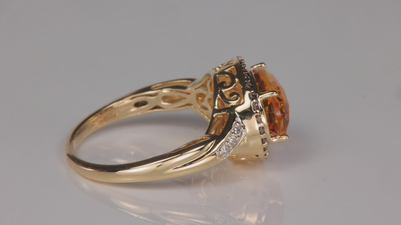14K Yellow Gold Oval Checkerboard Cut Citrine and Diamond Ring 2.45cts