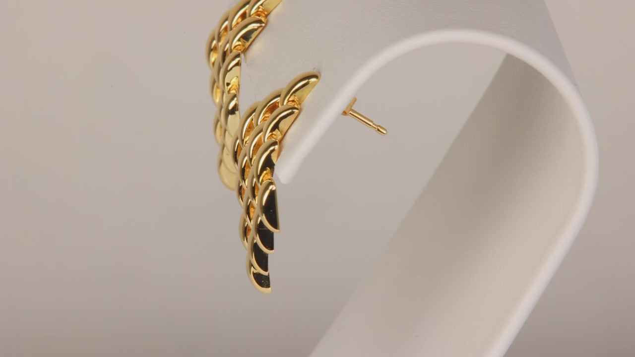 14K Yellow Gold Panther Link Diamond Shape Earrings