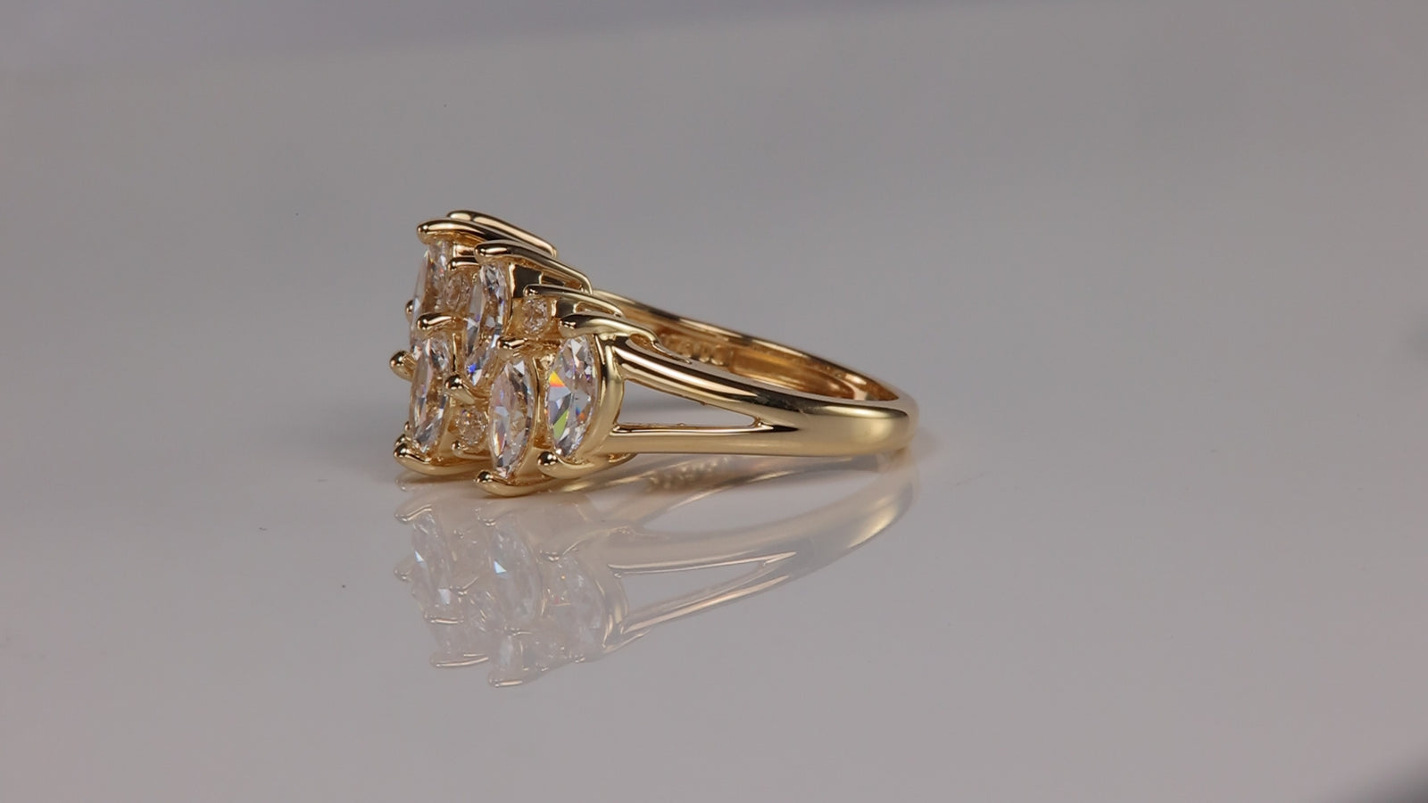14K Yellow Gold Marquise And Round Cubic Zirconia Ring