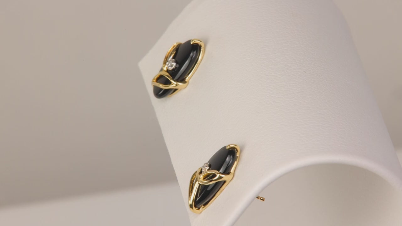 14K Yellow Gold Onyx and Diamond Accented Stud Earrings