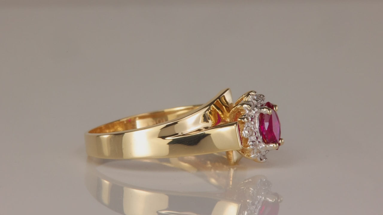 10K Yellow Gold .33ct Synthetic Ruby and Diamond Accent Ring