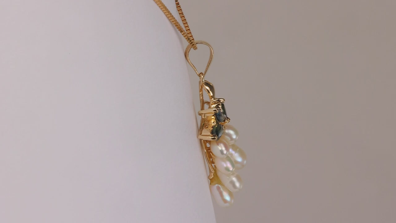 14K Yellow Gold Pearl Sapphire and Diamond Accented Pendant