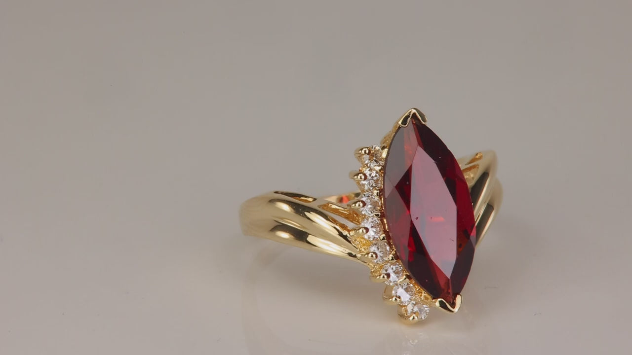 14K Yellow Gold Marquise Cut Garnet and Diamond Ring 3.30cts