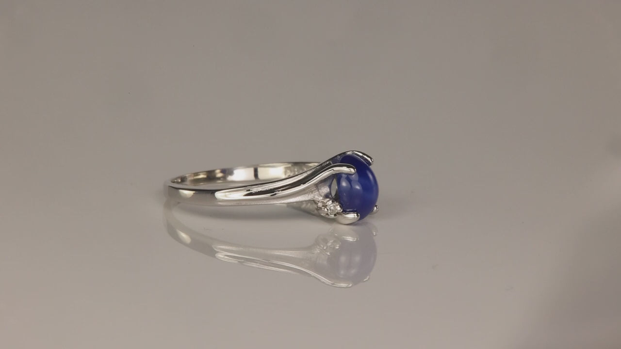10K White Gold Synthetic Star Sapphire And Diamond Accents Ring