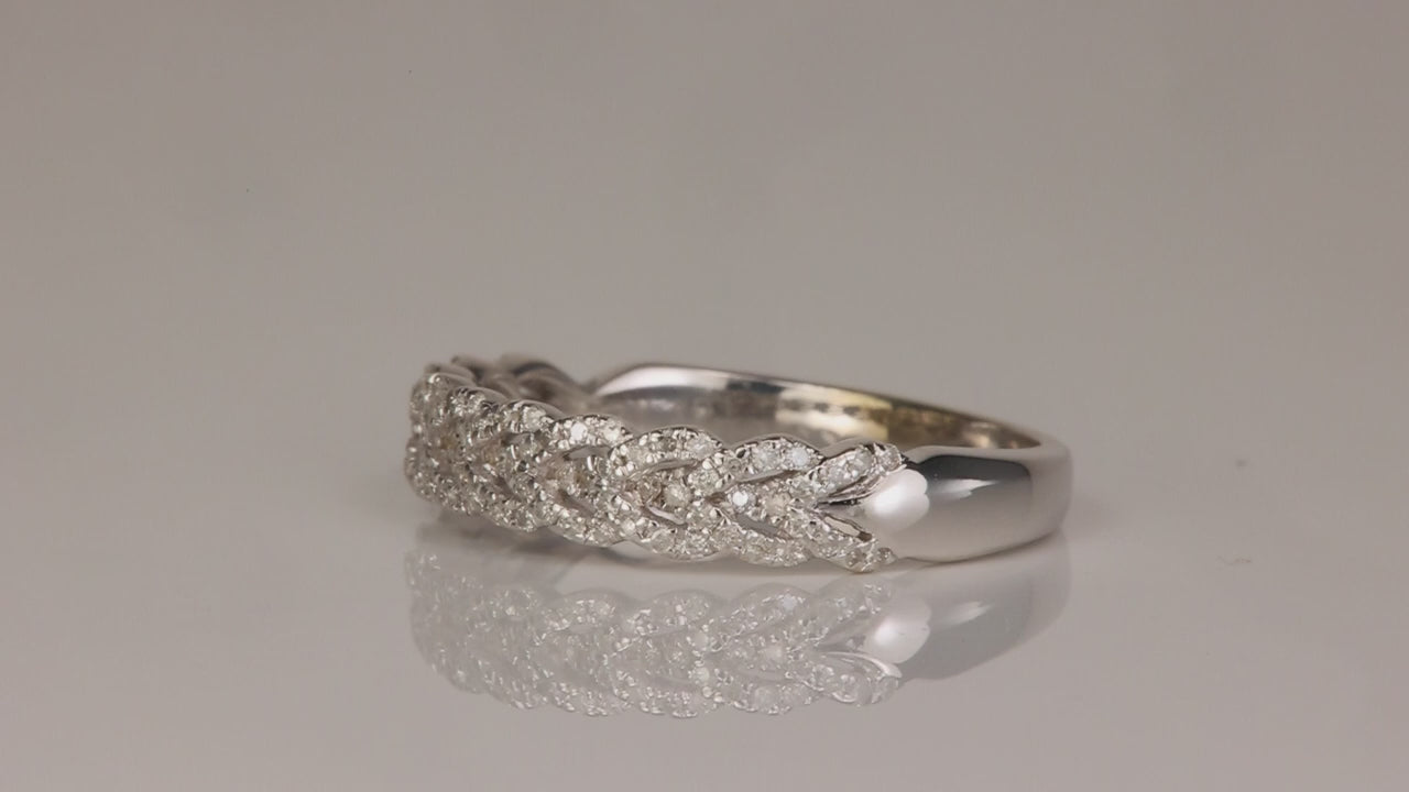 14K White Gold Braided Diamond Stacking Ring .33cts