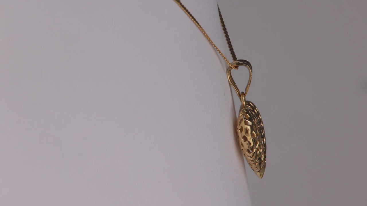 14K Yellow Gold Diamond Cut Puffy Heart Necklace