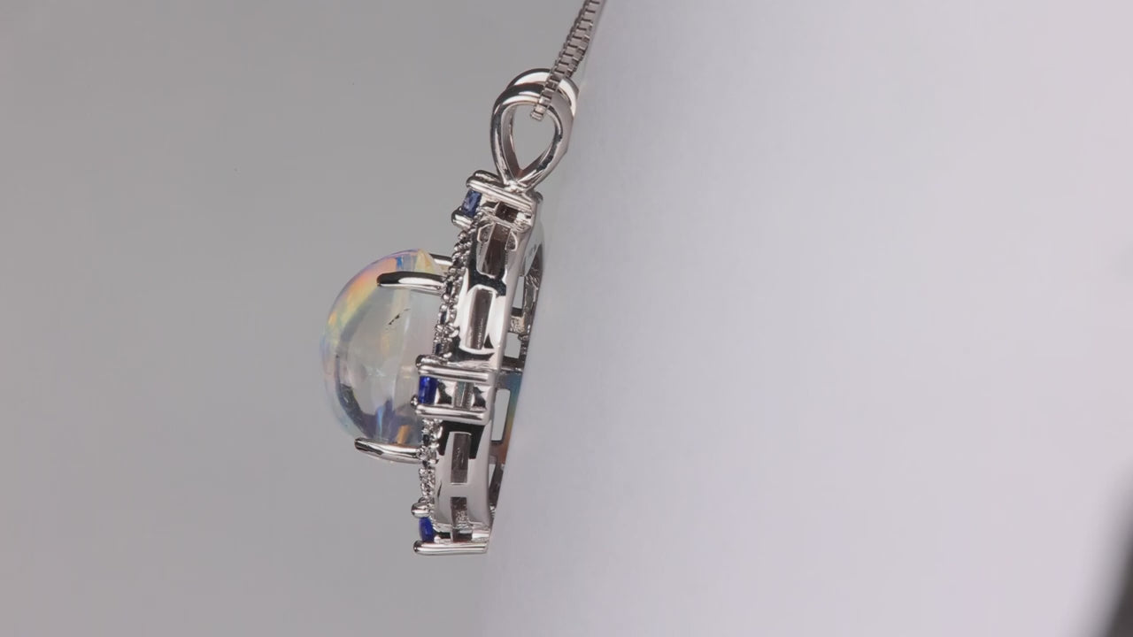 14K White Gold 7.78ct Moonstone and Sapphire Pendant By Steve Moriarty