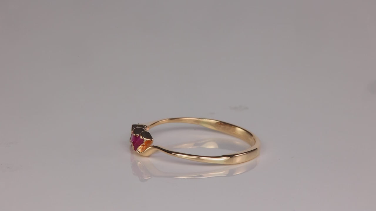 14K Yellow Gold Baguette Ruby and Diamond Accent Stacking Ring