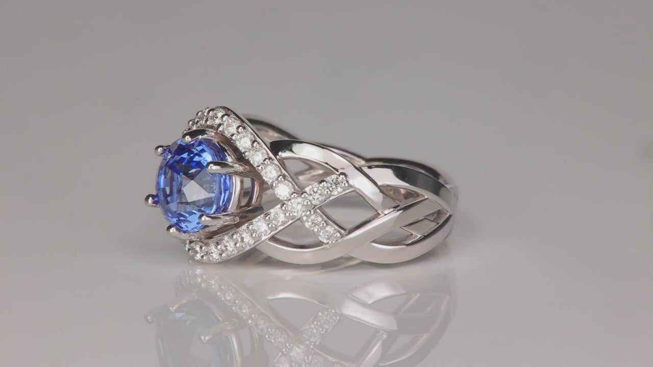 14K White Gold 2.67ct Mixed Round Brilliant Step Cut Sapphire Ring By Christopher Michael