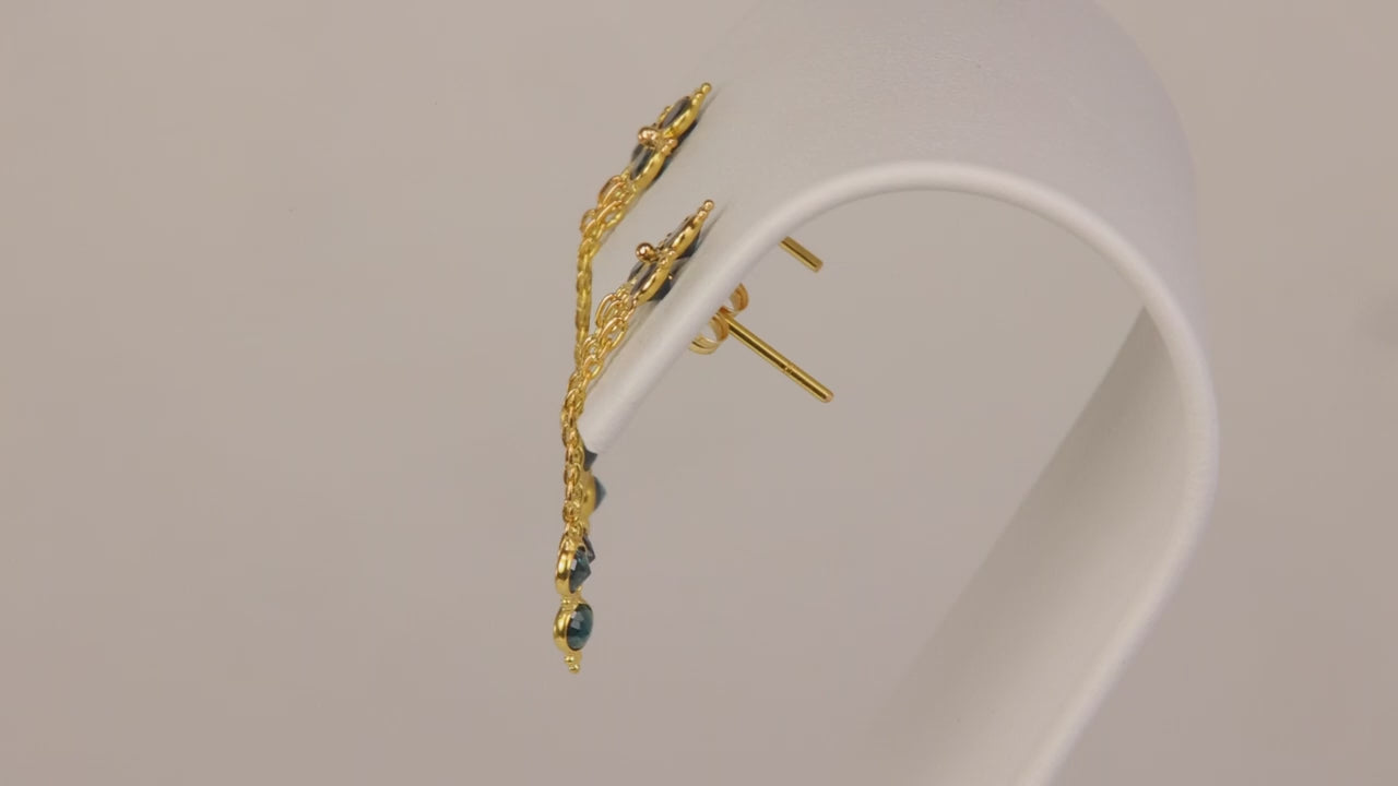 22K Yellow Gold Sapphire Dangle Earrings 1cts