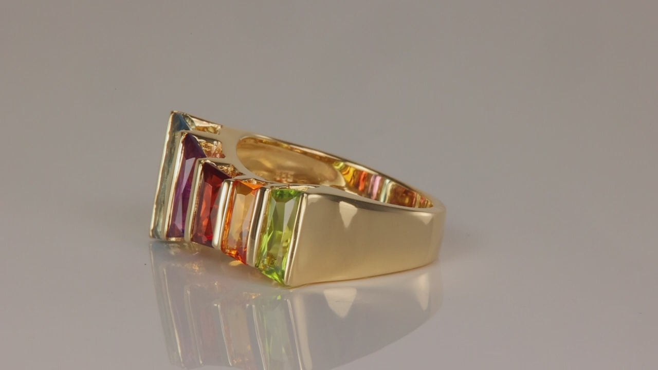 14K Yellow Gold Multi Gemstone Cocktail Ring