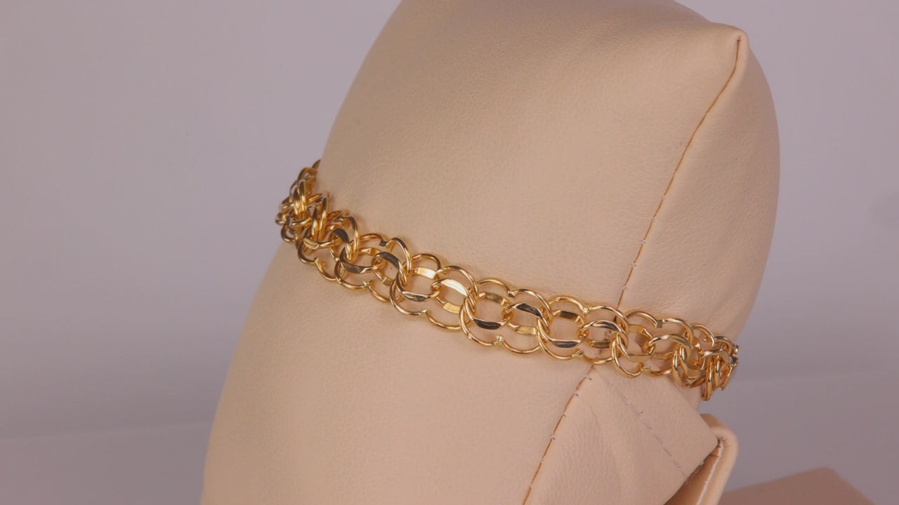 14K Yellow Gold Peanut Style Link Bracelet 7"