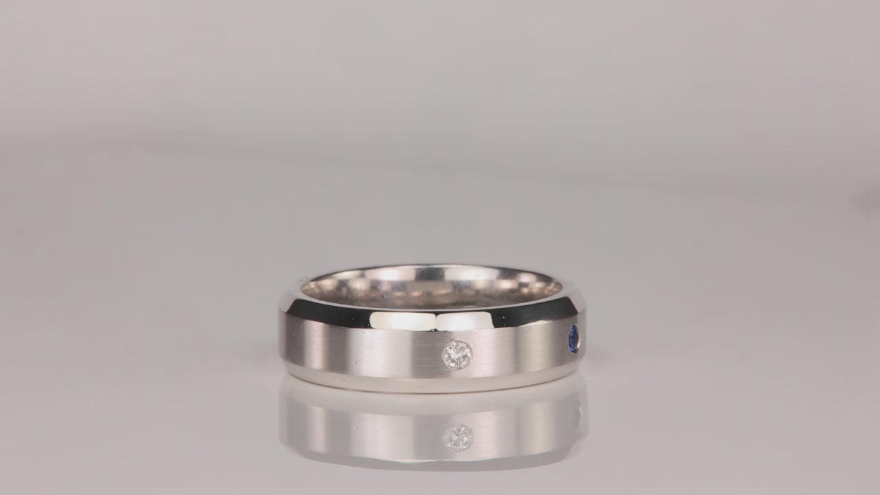 14K White Gold Diamond and Sapphire Band