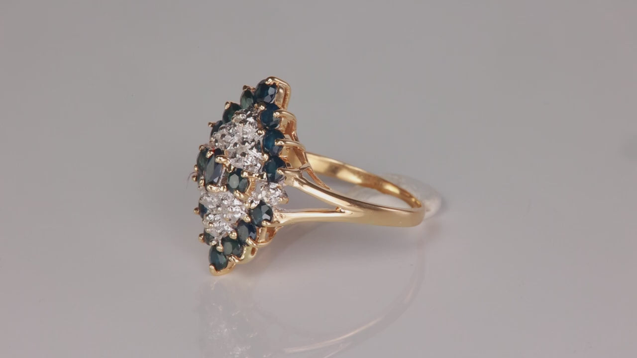 14K Yellow Gold Sapphire and Diamond Ring 1.50cts