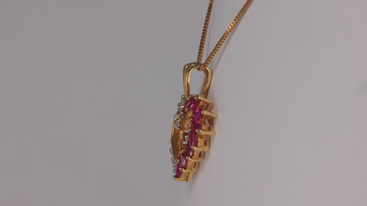 14K Yellow Gold Ruby Heart Pendant With Diamonds .50cts