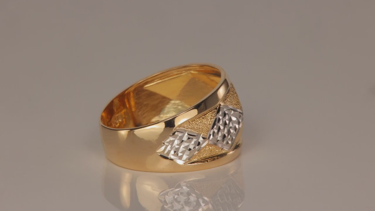 18K Yellow and White Gold Diamond Cut Ring