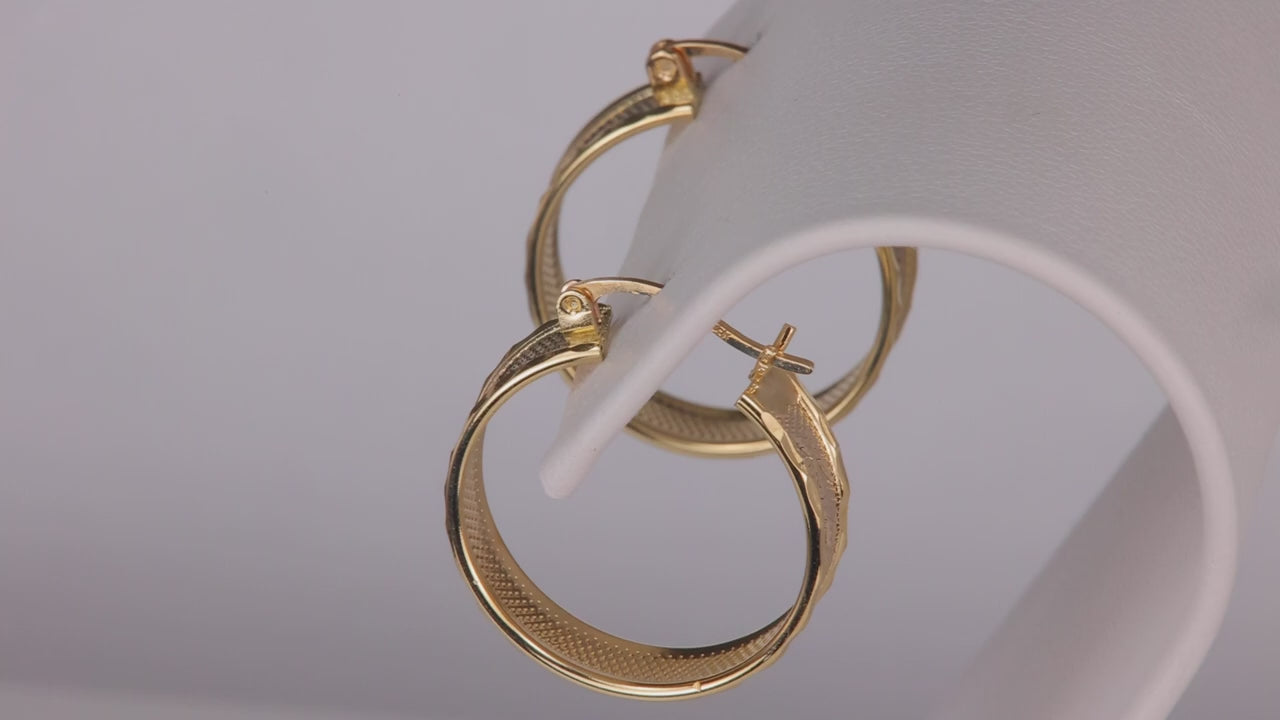14K Yellow Gold Diamond Cut Detailed Hoops