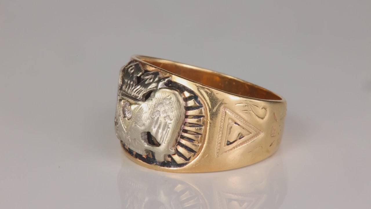 10K Yellow and White Gold Scottish Rite Ring With Diamond Accent