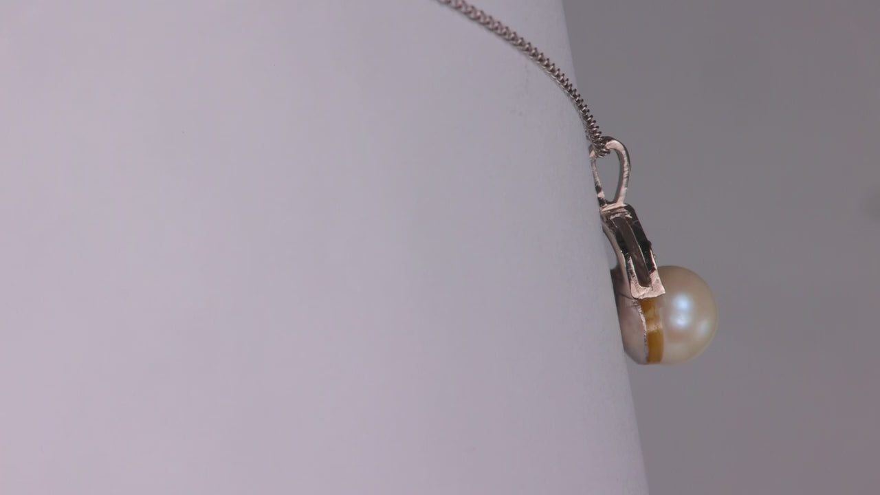 14K White Gold Diamond Accented Pearl Necklace