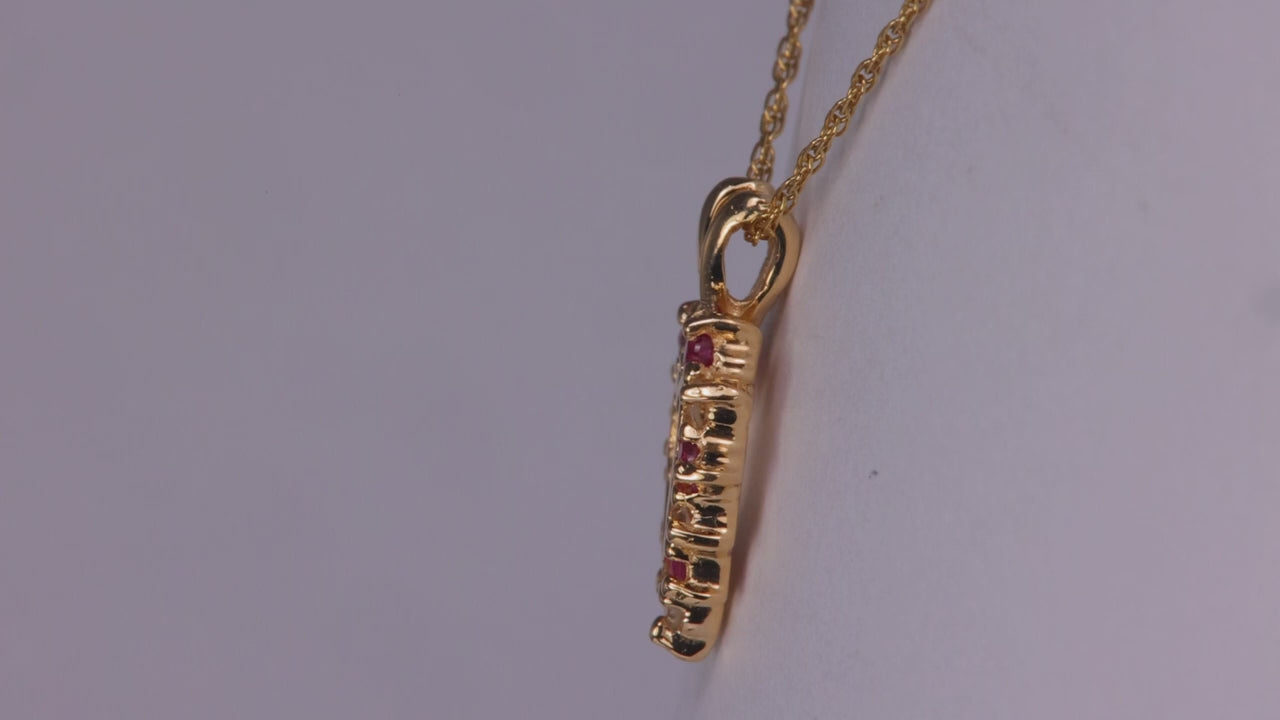 14k Yellow Gold Ruby And Diamond Heart Necklace 18"