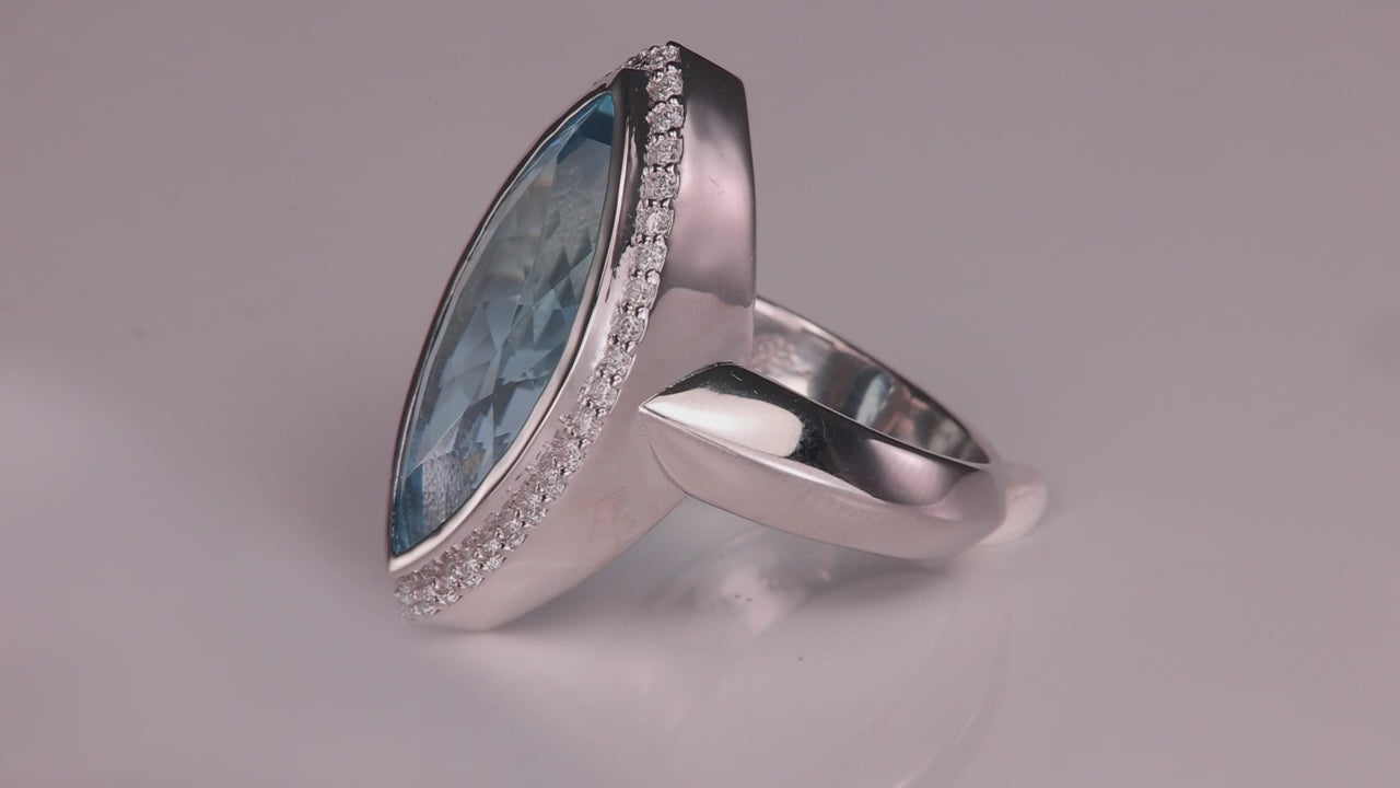 Platinum Marquise Brilliant Santa Maria Aquamarine and Diamond Ring 6.48cts