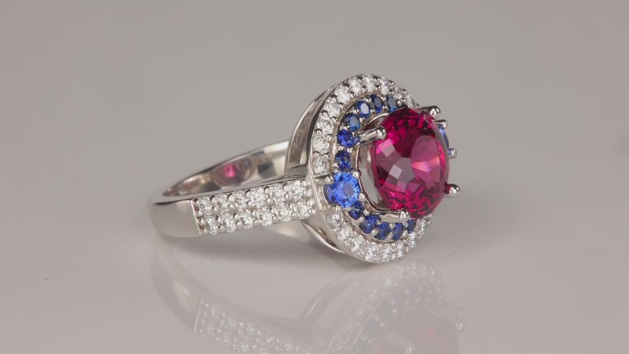 14K White Gold 4.08ct Umbalite Garnet Ring with Sapphire and Diamond by Steve Moriarty