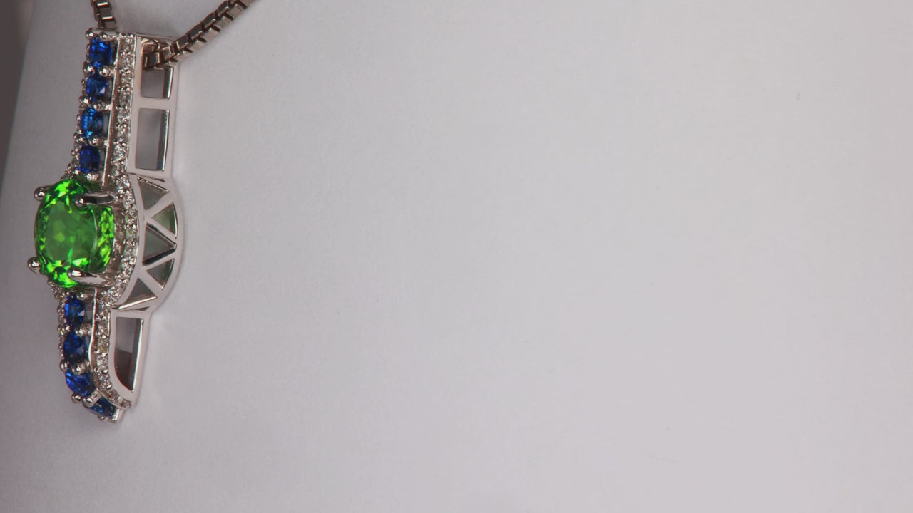 14K White Gold Chrome Tourmaline Pendant with Sapphire and Diamond 2.93 Carats