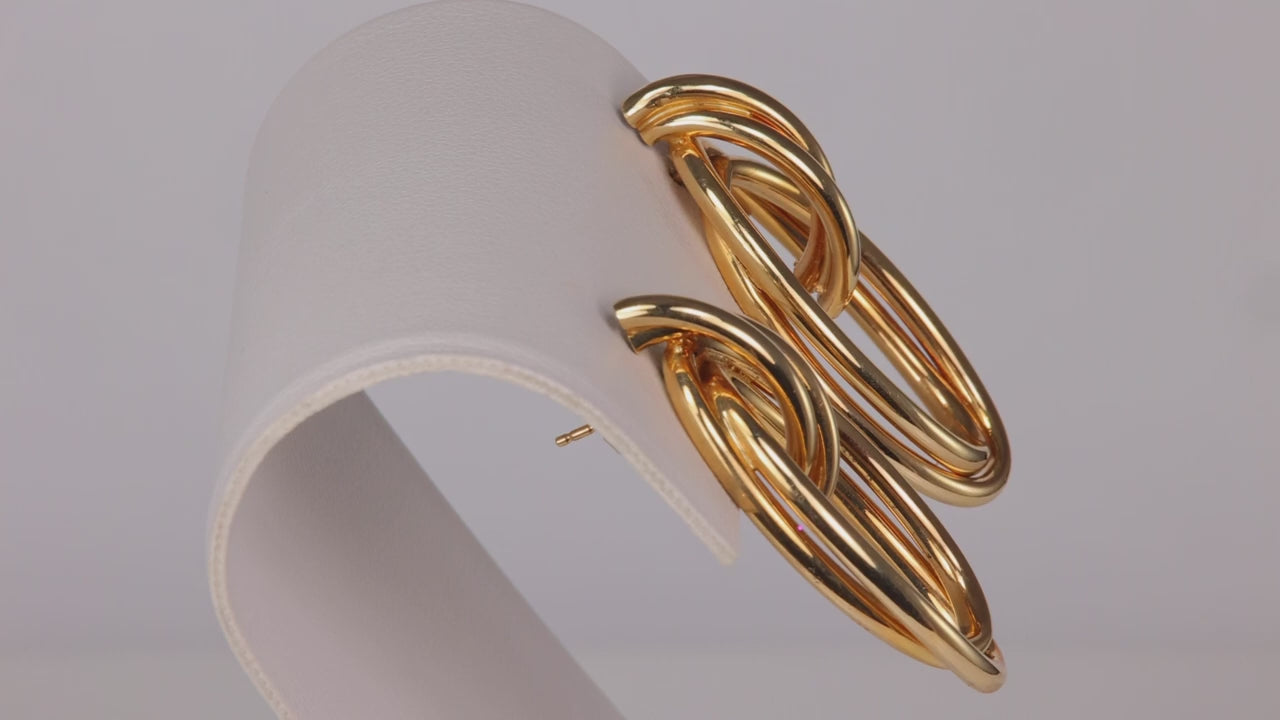 14K Yellow Gold Oval Tubular Stud Earrings