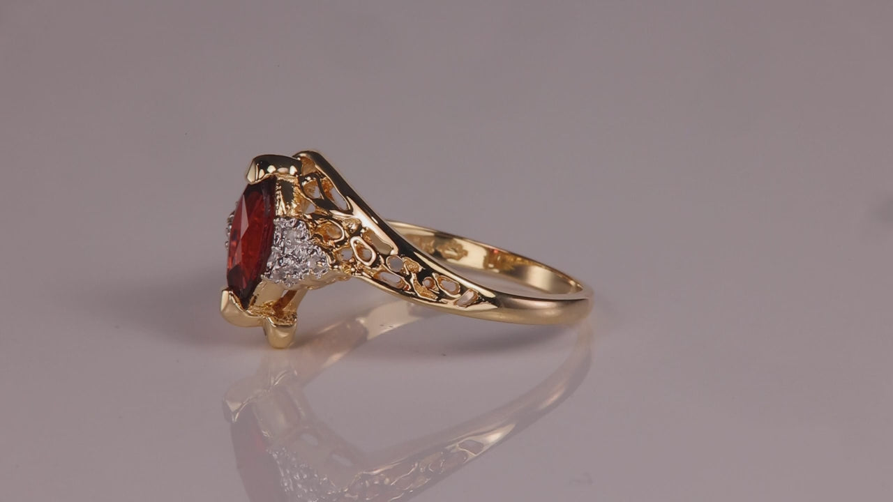 10K Yellow Gold Marquise Garnet and Diamond Ring .50cts