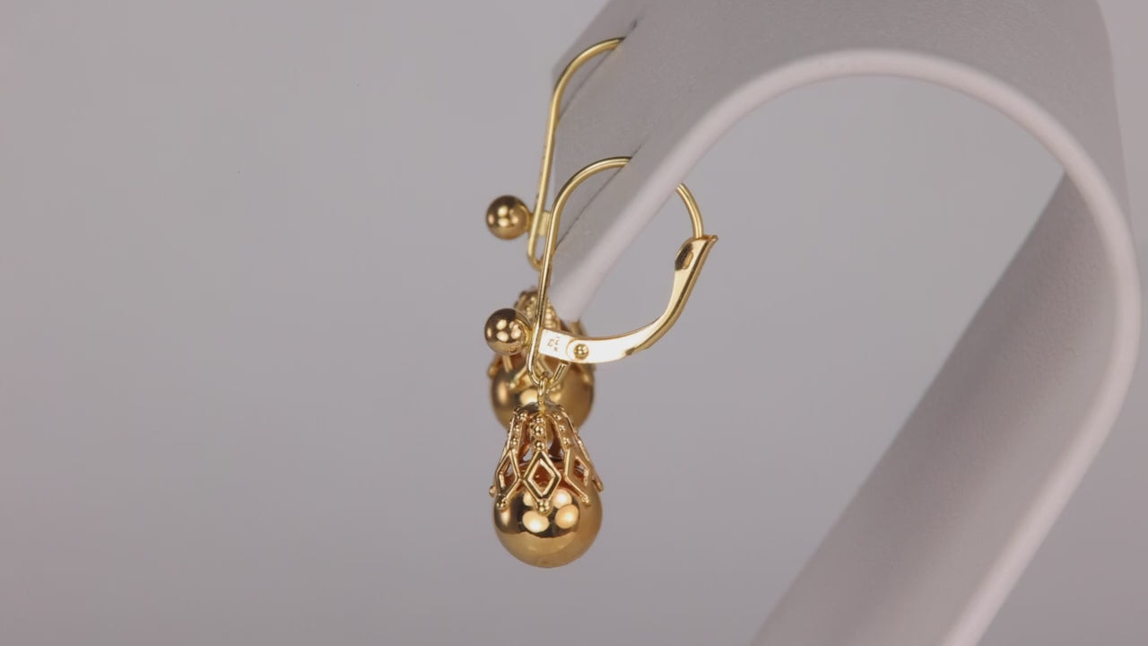 14K Yellow Gold Ball Dangle Earrings