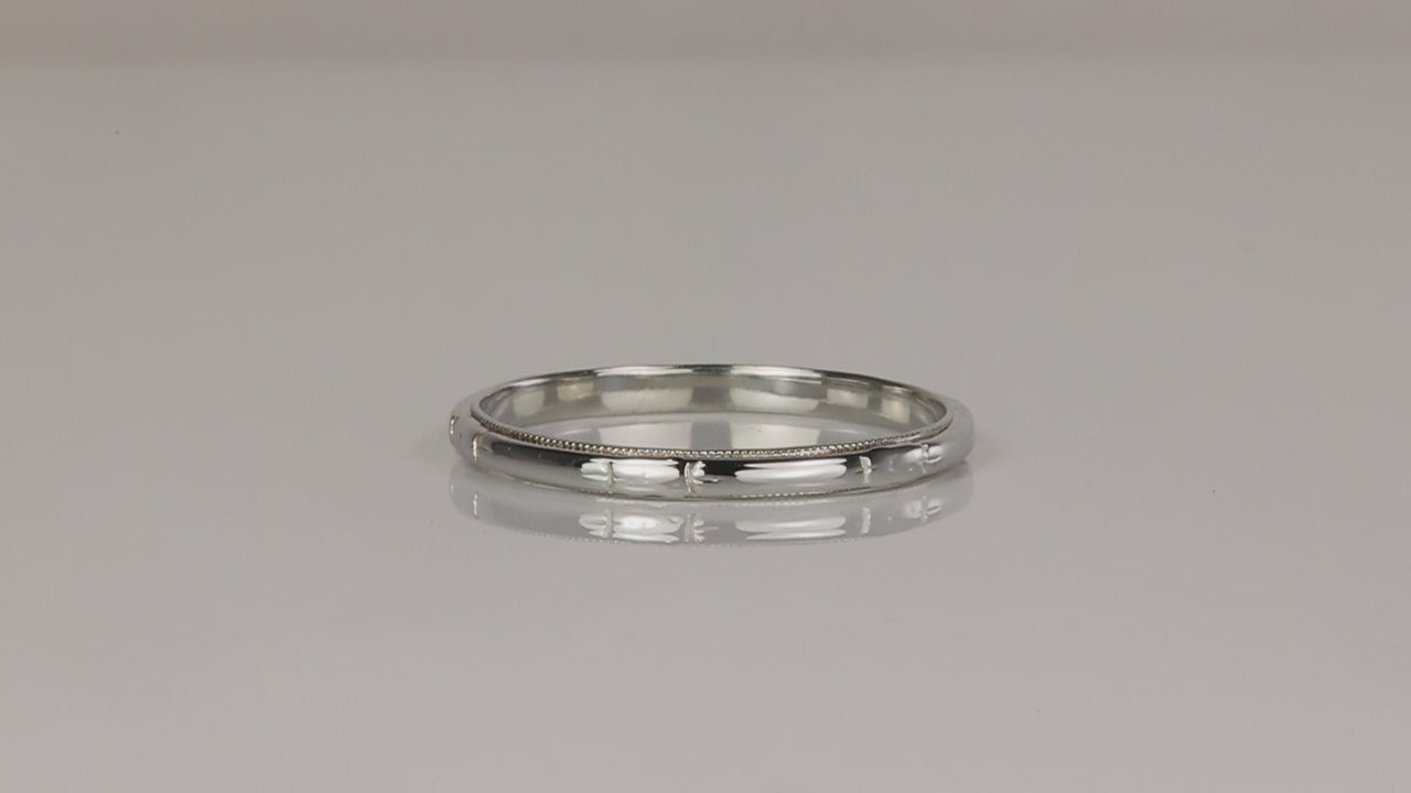 18K White Gold Thin Millgrain Band