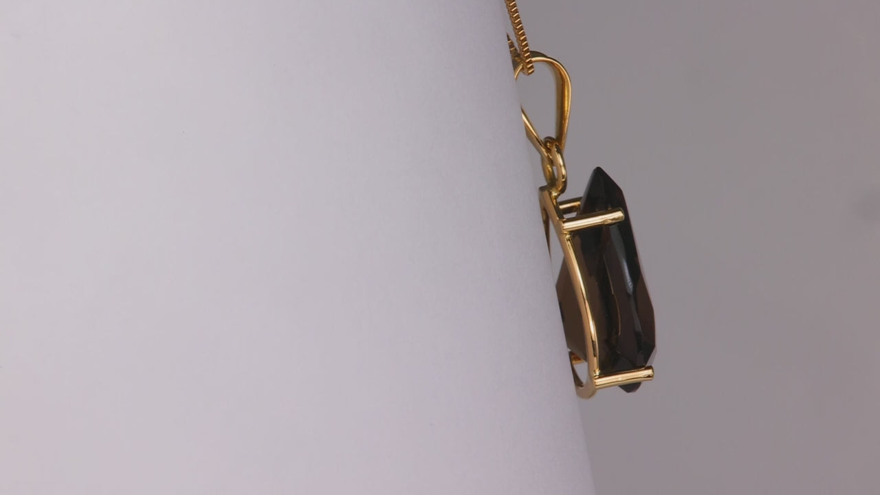 18K Yellow Gold Pear Shape Smoky Quartz Pendant 11cts
