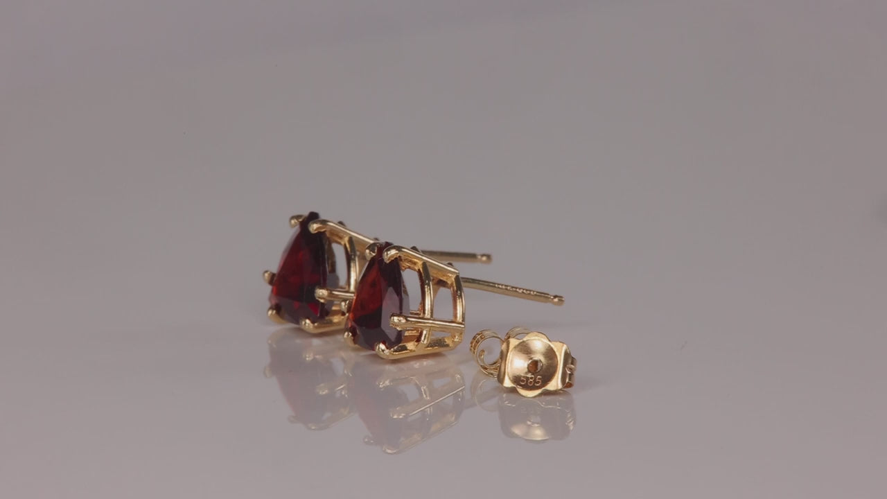 14K Yellow Gold Trilliant Cut Garnet Earrings 2.00 Carats