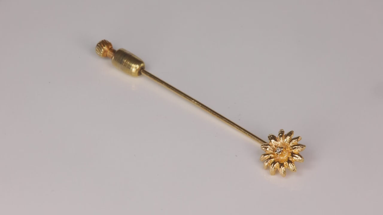 14K Yellow Gold Flower Pin with Diamond Accent