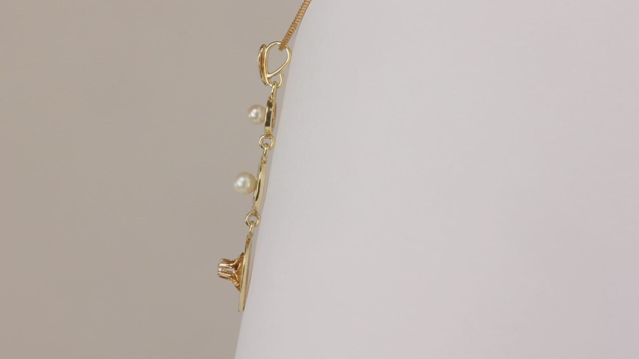 14K Yellow Gold Pearl and Diamond Graduated Pendant