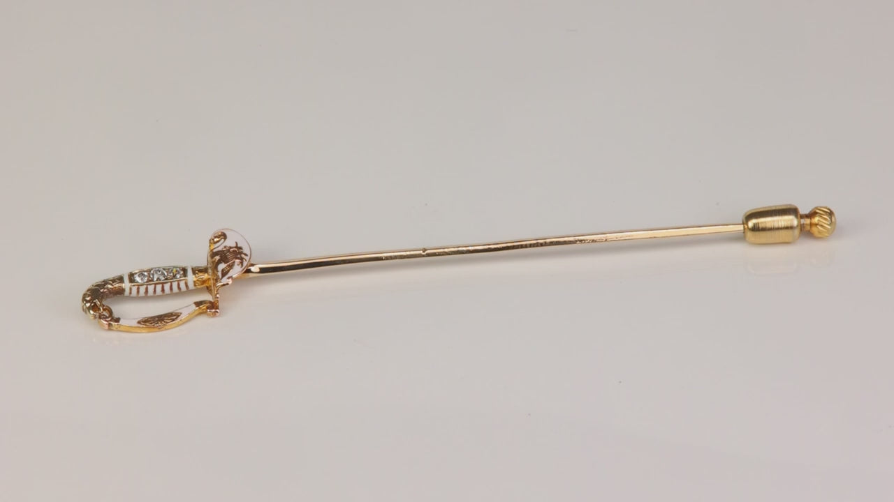 14K Yellow Gold Diamond Accented Sword Pin