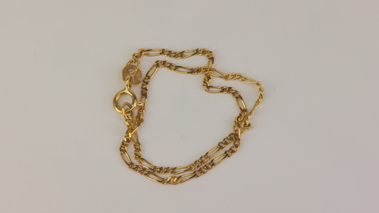 14K Yellow Gold Figaro Link Bracelet 7"