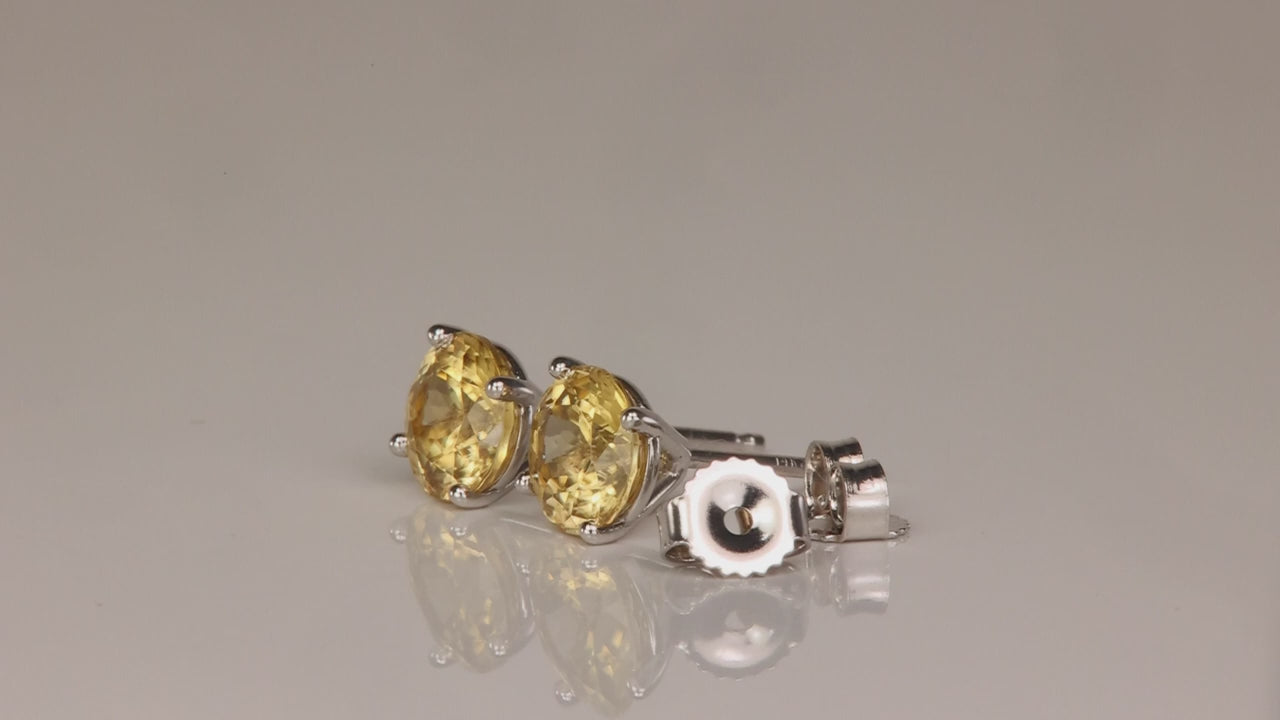 14K White Gold Yellow Zircon Stud Earrings 2.58 Carats