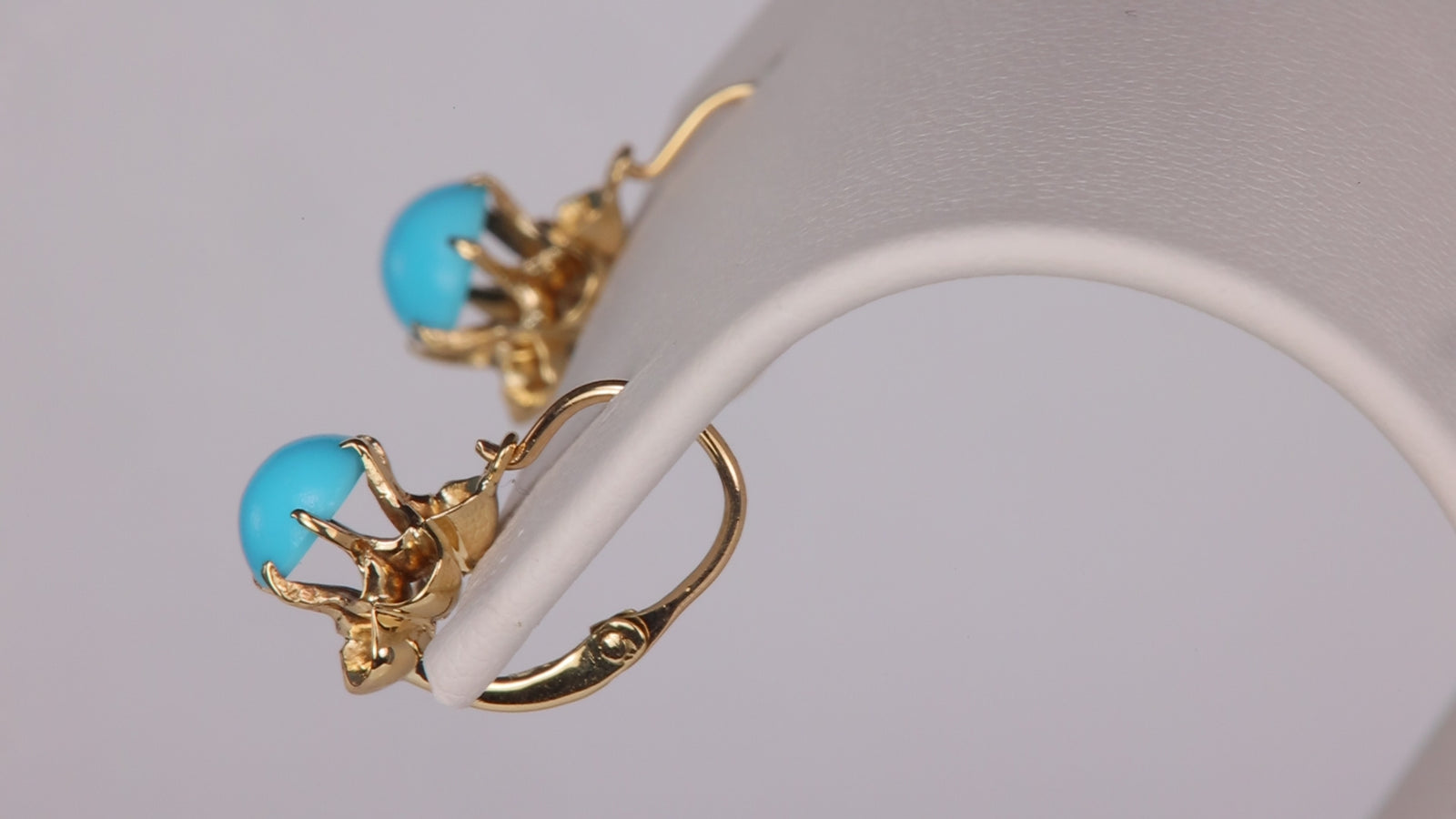 14K Yellow Gold Imitation Turquoise Flower Earrings