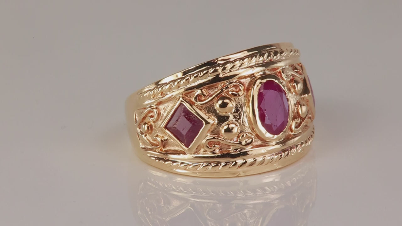 10K Yellow Gold Oval and Square Ruby Ring 1.50CTTW