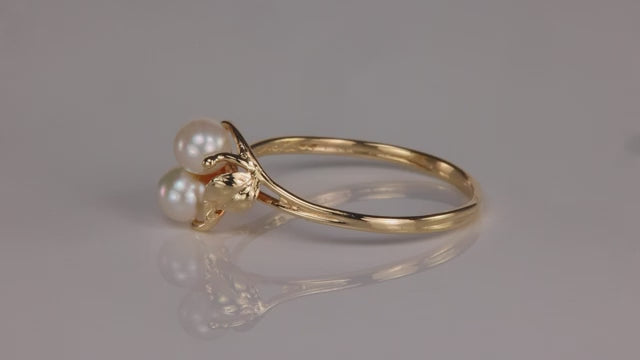 14K Yellow Gold Double Pearl Ring