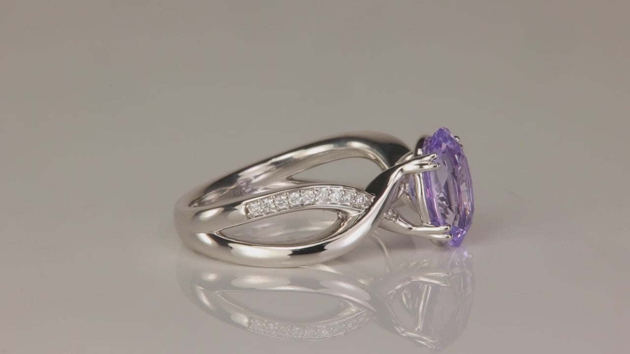 14K White Gold Natural Lavender Sapphire and Diamond Ring 2.31ct