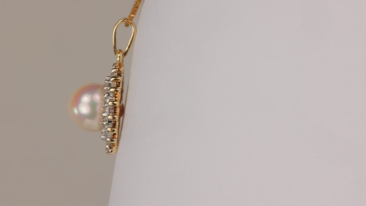 10K Yellow Gold Pearl and Diamond Pendant