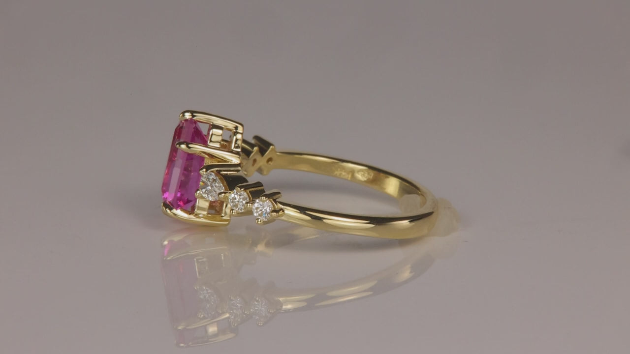 14K Yellow Gold Shield Cut Pink Sapphire and Diamond Ring 1.79 Carats