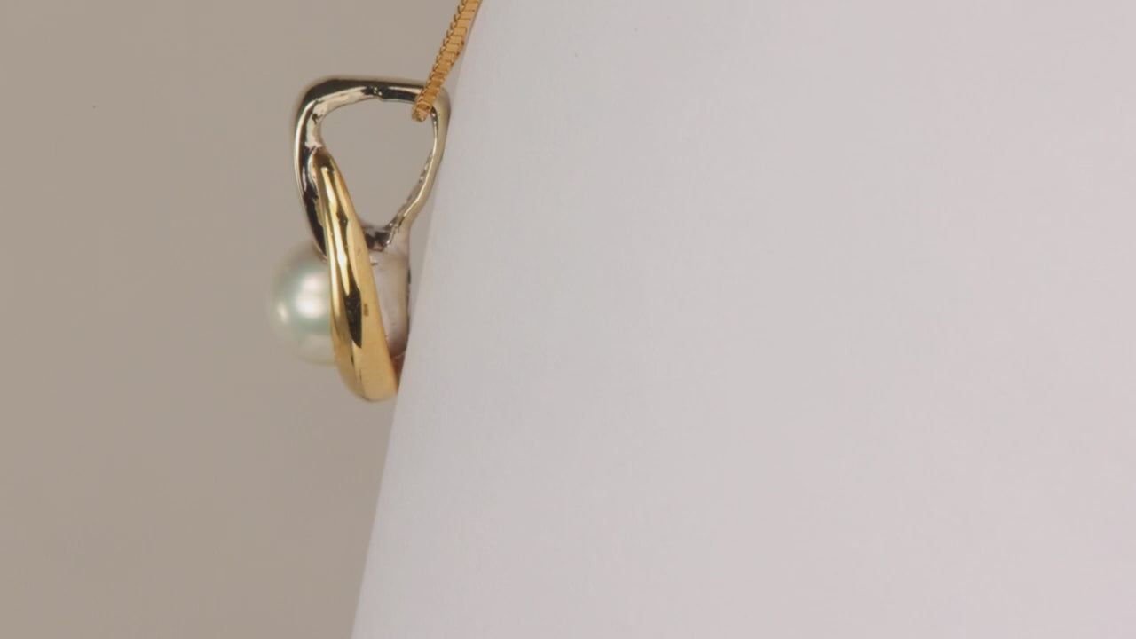 10K Yellow and White Gold Pearl Slide Pendant with Diamonds