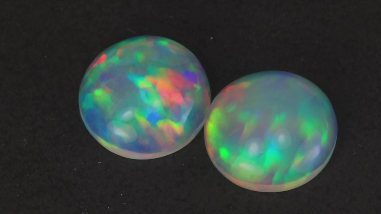 Pair of Round Cabochon Cut Opals 10.55 CTTW