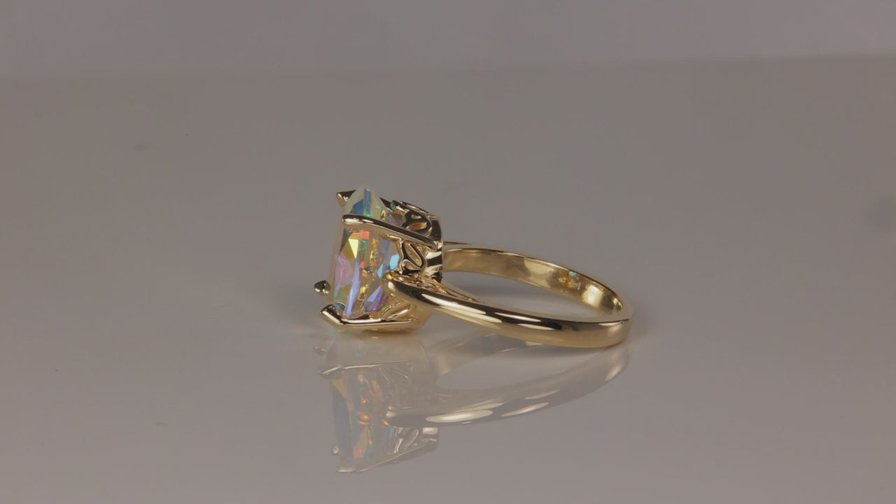 14K Yellow Gold Oval Cut Mystic Topaz Ring 6.00cts