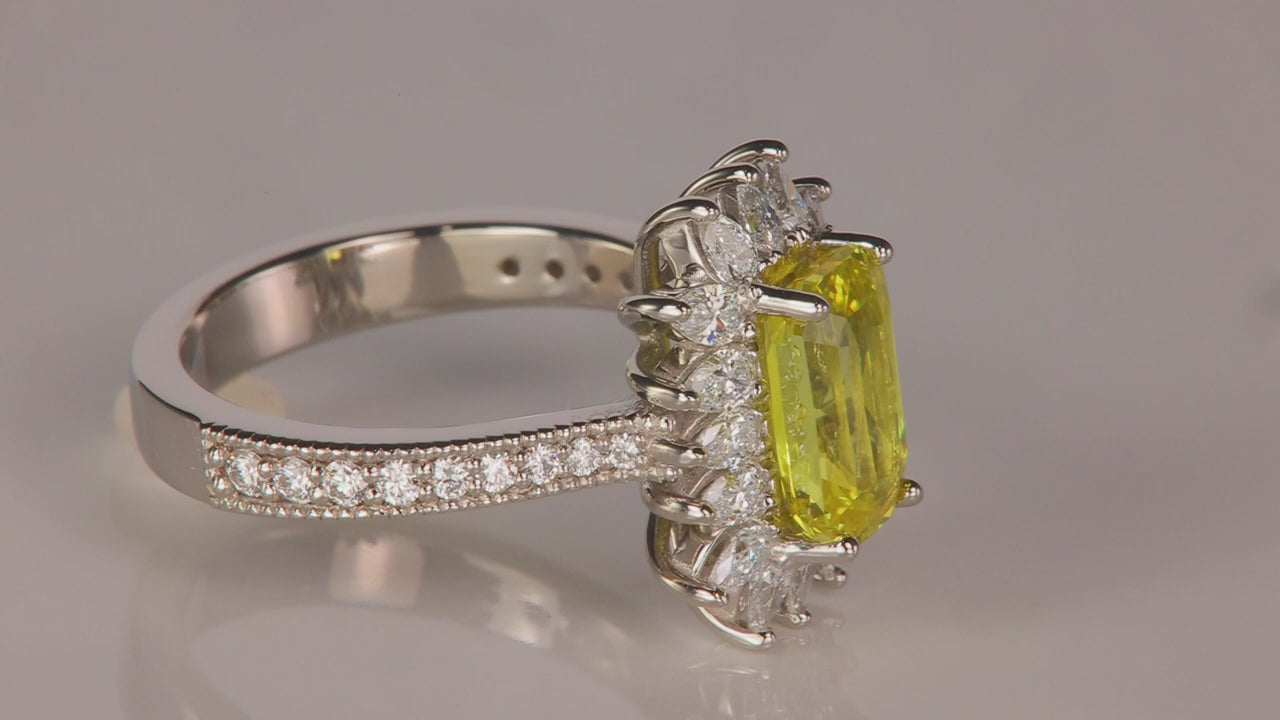 Platinum Brilliant Style Emerald Cut 3.07ct Sapphire and Diamond Ring By Christopher Michael