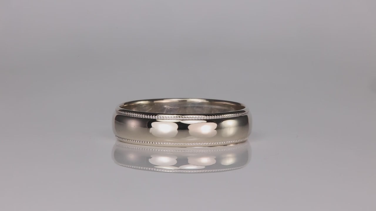 14K White Gold Gold Band with Bead Detail