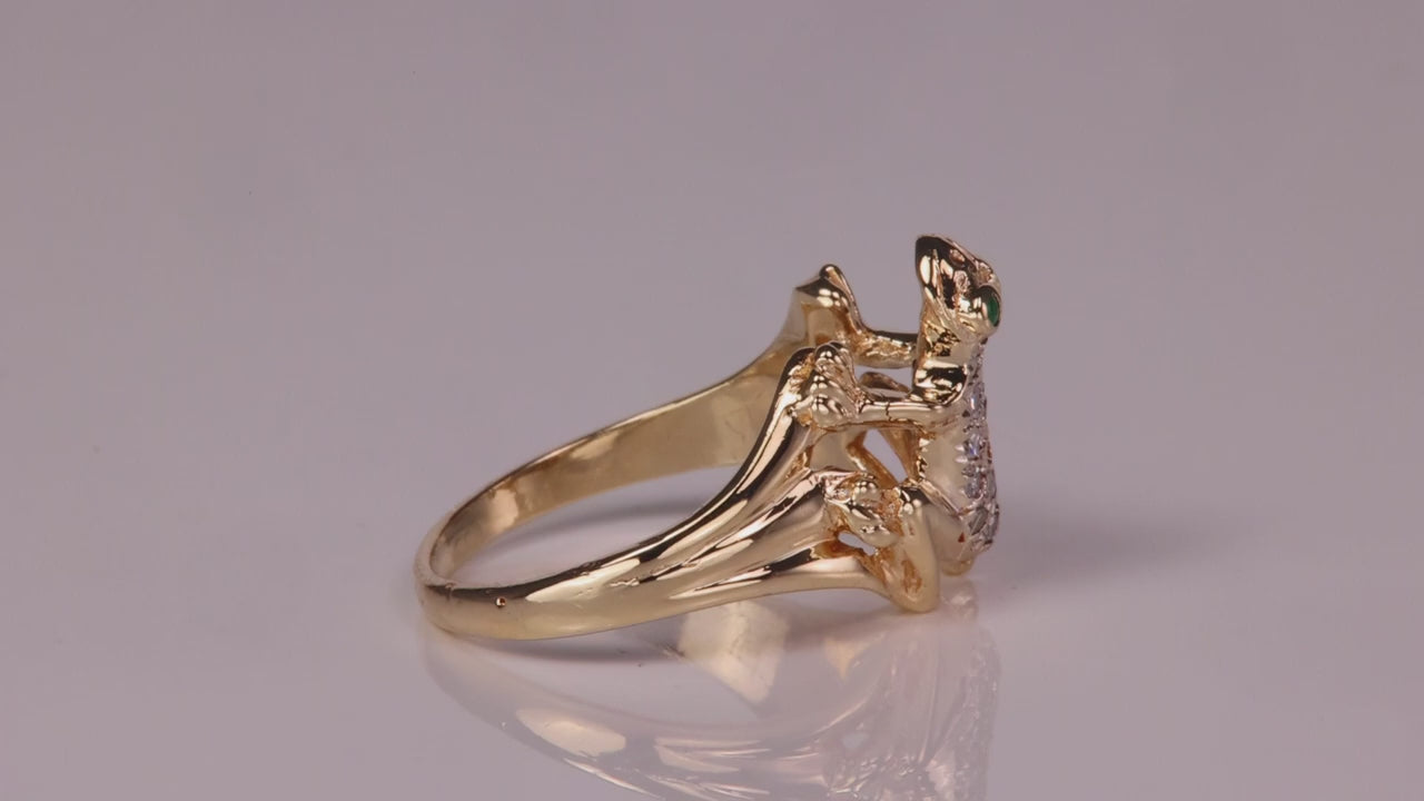 14K Yellow Gold Diamond and Emerald Frog Ring